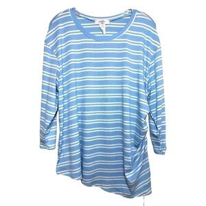 MOA MOA Asymmetrical Top with Adjustable Ruching in Blue with White Stripes